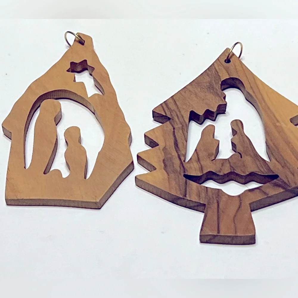 Vintage Wooden Nativity Ornament Set